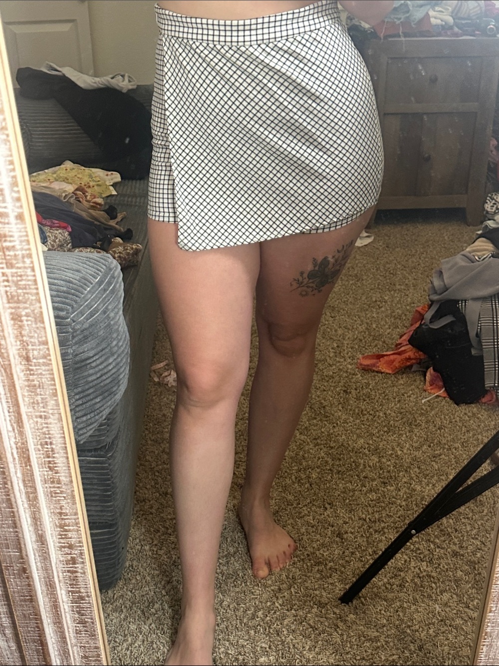 Garage White and Black Grid Asymmetrical Mini Skort